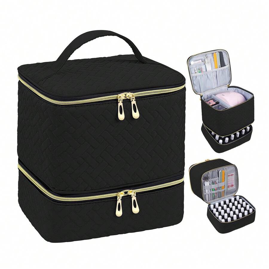 灯芯绒指甲油收纳盒和美甲灯盒，美甲套装收纳盒可容纳 30 瓶（15 毫升 - 0.5 液体盎司），指甲油便携盒带有美甲工具收纳区 - 彩色 - 查看 1