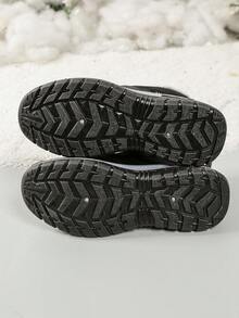 Giày nữ mùa thu/đông 2025 mới, giày casual lót ấm, bốt đi tuyết kiểu slip-on, trang trí họa tiết bông tuyết, bốt cổ ngắn mùa đông thoải mái. - màu đen - Xem 6