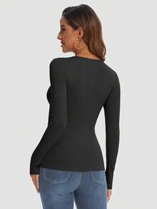 Womens Long Sleeve Crewneck Ribbed Tops Fall Fitted Stretch Casual Basic Shirts 2025 - A-grey - View 10