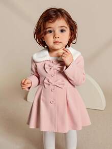 SHEIN Elladie kids 女宝宝蓬松领蝴蝶结装饰风衣，秋冬