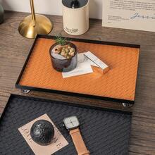 1 pièce Plateau de vanité tressé avec support en acrylique de forme diamant, disponible en blanc, noir et marron, polyvalent pour les parfums, les rouges à lèvres, les bougies, l'affichage des bijoux et à des fins décoratives