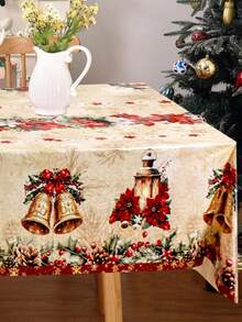 1 件复古圣诞塑料桌布，130x220 厘米乡村圣诞一品红铃铛一次性桌布，适用于长方形桌子，圣诞派对装饰，非常适合家庭厨房餐桌装饰、餐桌布置和礼物创意，2025 年圣诞装饰 - 彩色 - 查看 4