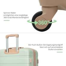 Flieks Luggage Set With Toiletry Bag, Hard-Shell Trolley Suitcase Set, School Trip Essentials For Student Dormitories, Student Essentials For University, Robust Travel Suitcases And Suit Bags, Hand Luggage Set, Travel Suitcase, 4 Wheels, ABS Material, TSA Lock - 綠色 - 查看 5