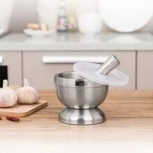 DISTRIBUX Mortero de acero inoxidable con tapa antisalpicaduras translúcida – 250 ml | Para moler especias, hierbas, semillas, ajo, jengibre y píldoras  ✅ Entrega de 1-3 días - Plateado - Ver 3