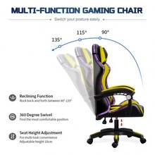NSY Ergonomic Gamer Chair With Multicolor LED RGB Lighting Office 90° To 150° Reclining With Footrest Adjustable Height Yellow And Black Color - 黃色 - 查看 9