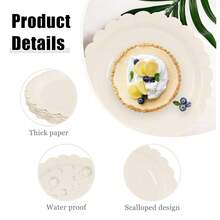 50 Pieces Green Paper Plates 9 Inch Green Scalloped Plates Disposable Dinner Plate For Wedding Shower Birthday Party-372722 - 象牙色扇貝形紙盤 - 查看 4