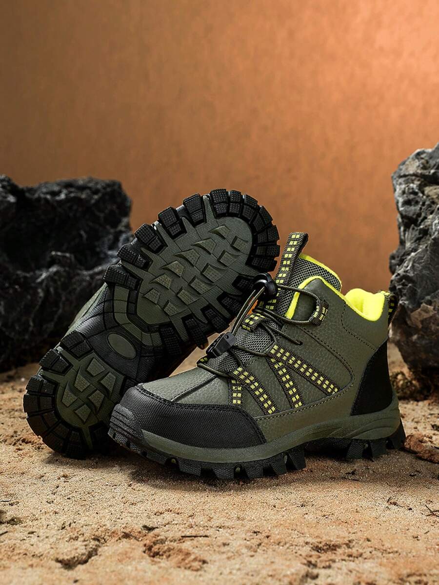 Dziecięce buty trekkingowe, skórzane buty sportowe do uprawiania sportów na świeżym powietrzu, antypoślizgowe i odporne na zużycie buty do biegania, regulowane rzepy, ciepłe na zimę - Czarne - Zobacz 1