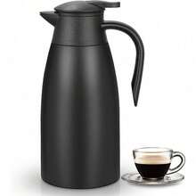 1,8 l Edelstahl-Thermoskanne, doppellagige Vakuum-Kaffeekanne, großes Öffnungsdesign, auslaufsicher und rutschfest, Ausgießen mit einer Taste/einfache Bedienung/großes Fassungsvermögen - Schwarz - Übersicht 10