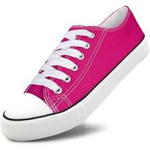 Haifago Low Top Red Lace Up Casual Canvas Sneakers For Women, Comfortable Lightweight Classic Fashion Sneakers Popular 2025,Tennis Shoes,Suitable For Daily Wear, Indoor, Outdoor, Work,Christmas Shoes,Women Shoes - Màu Hoa hồng đỏ - Xem 2