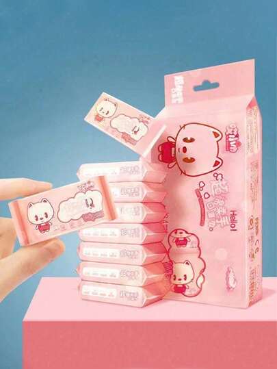 64pcs/Pack Super Mini Cartoon Pattern Wet Wipes, Portable Pack, Suitable For Daily Cleaning (8pcs/Pack)
