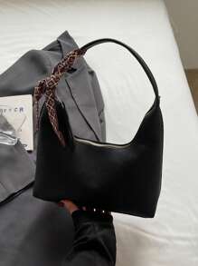 1件装女士极简主义腋下单肩包，含围巾 - 黑色 - 查看 7