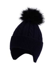 1 件儿童针织帽，带绒球，保暖护耳帽，适合男孩和女孩，秋冬 - 1PC - 查看 17