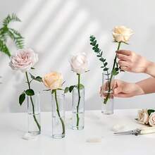 Zestaw 1/3/6 smukłych, cylindrycznych szklanych wazonów, idealnych na rocznice ślubu, przyjęcia urodzinowe i jako centralne elementy dekoracji stołu