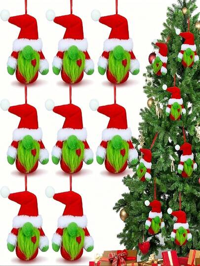 1 pezzo Ornamento natalizio per albero di Natale, Gnomo natalizio verde in peluche, Decorazione natalizia in peluche di Babbo Natale, Ornamento natalizio con corda, Regalo natalizio in peluche di gnomo