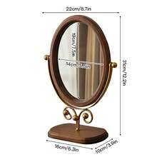 Retro Bedroom Wall-Mounted Mirror, Solid Wood Makeup Mirror, Household Desktop Wooden Chinese-Style Standing And Rotatable Dressing Mirror