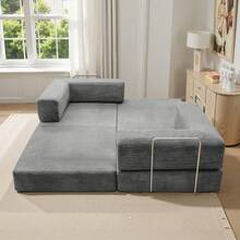 78.7" Foldable 3-Seater Fabric Sofa Bed With Square Armrests, Modular Compressible Living Room Sofa Set, Vintage Suede Comfortable Lounge Chair Sofa, Lazy Sofa (Bean Bag), And Bedroom Sleeper Sofa Bed - 淺灰色 - 查看 7