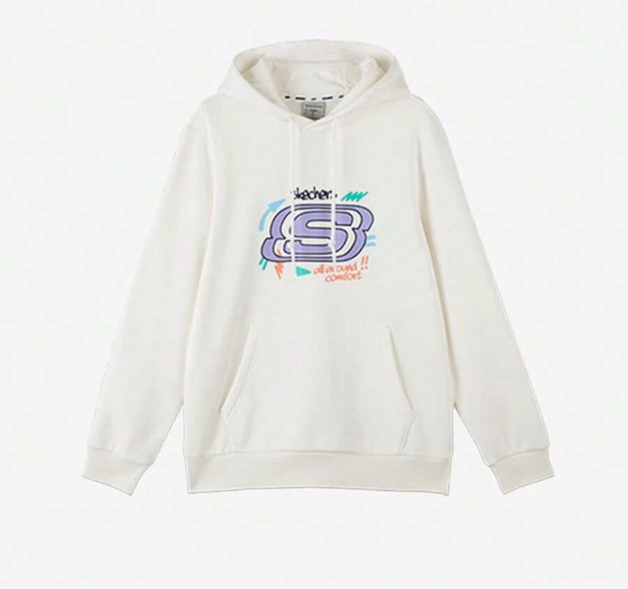 Skechers New Casual Unisex Knitted Hooded Pullover Sweatshirt - White - View 1