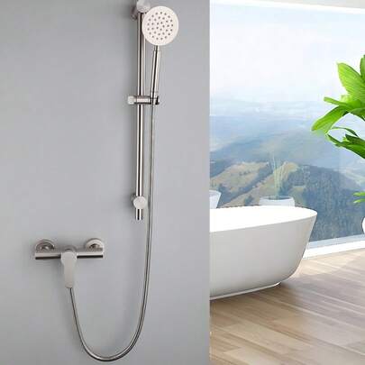 豪华304不锈钢淋浴浴缸龙头套装，带手持花洒 - 镀铬饰面，冷热水壁挂式混合阀，包含安装配件，淋浴龙头套装，浴室配件，浴室工具