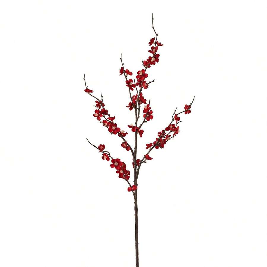 Artificial Cherry Blossom Flowers Realistic Fake Plum Blossom Floral For Home Decor - 紅色 - 查看 1