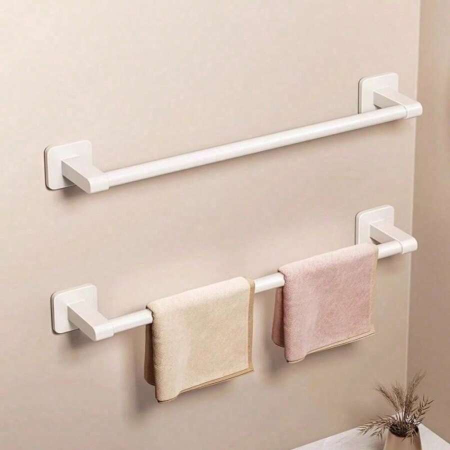 Stick-On No-Punch Hollow Towel Rack, Easy To Install, Super Sticky, Durable Other Materials, Wall-Mounted Towel Rack, Space-Saving Bathroom Accessory - White - View 1