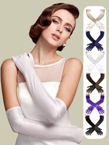 D EXCEED 1/3 Pairs Of Women's Long Gloves - Elegant Accessory - Perfect For Bridal Looks, Art Deco Themed Weddings, Vintage Tea Parties, Garden Soirees, Classic Formal Dinners And Opera Performances​ - Multicolor - View 12