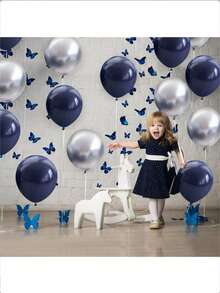 31pcs Navy Blue And Silver Balloons - 10 Inch Metallic Navy Blue And Silver Thickened Chrome Metallic Inflatable Balloons, Suitable For Birthday, Wedding, Baby Shower, Holiday, Carnival Party Decoration - Multicolor - View 4