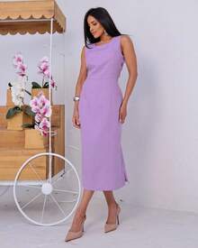 Women's Midi Dress Elegant Casual Buttons Front Simple Button - Lilac - View 3