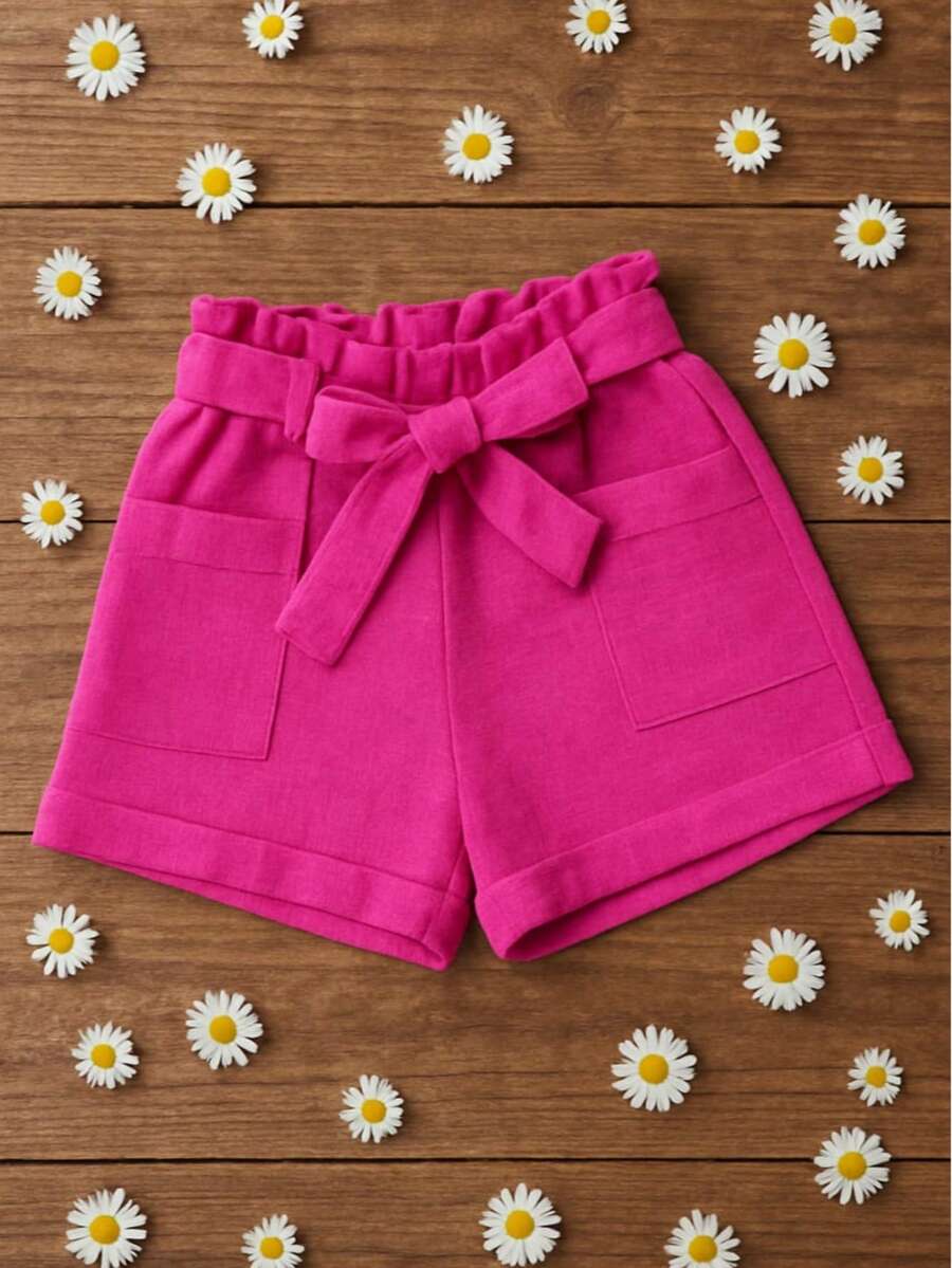 Clochard Shorts For Girls And Teens In Linen Fabric SH335 - Hot Pink - View 1