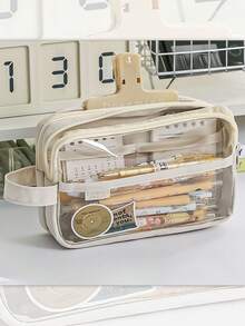 Estuche para lápices de gran capacidad y duradero, funda transparente para lápices de extra gran capacidad, diseño minimalista, fácil de transportar, perfecto para dibujo diario, adecuado como regalo de cumpleaños, aniversario, Día del Niño, Día del Maestro, regreso a la escuela para amigos, familiares, estudiantes, estuche para lápices, útiles escolares, regreso a la escuela