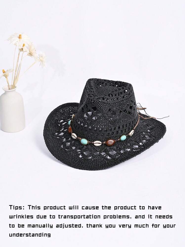 1 Peça Chapéu do Panamá Decorativo Tecido, Proteção UV, Sólido, Boêmio, Casual, Contas, Pedras Preciosas, Vazado, Versátil e Elegante para Todas as Estações - chapéu de palha panamá - Visão 15