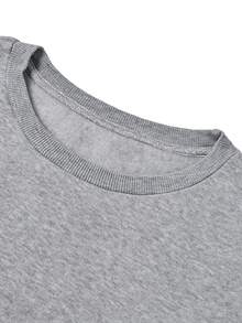 女式黑色万圣节骷髅字母图案印花宽松长袖卫衣秋冬时尚节日落肩套头衫 - 灰色 - 查看 2