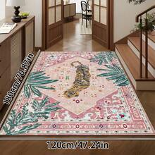 1pc Luxury Vintage Tiger & Floral Striped Totem Area Rug, Soft Faux Wool Wild Animal Farmhouse Style Washable Decorative Carpet For Living Room, Bedroom, Entryway, Bathroom, Hallway, Patio, Kitchen, Indoor Outdoor, All Season Large Mat - Light Pink - Home Decor - Multicolor - View 19