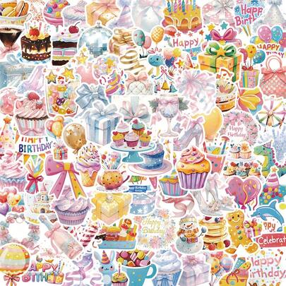 200pcs Happy Birthday Stickers For Water Bottles, Skateboards, Luggage, Laptops, Phone Cases, Guitars, Pianos, Rooms, Walls, Decorations