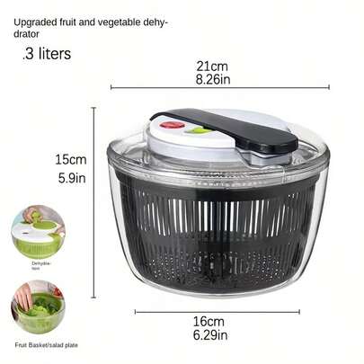3L Salad Spinner Vegetable And Fruit Dryer – Press Dehydrator With Colander Basket For Kitchen, Black Or White