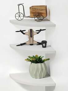 Estante flotante de pared de esquina de madera blanca de 15 cm, estante de almacenamiento y exhibición montado en la pared para accesorios de TV, monitor, altavoz, decodificador, consola de juegos - Multicolor - Ver 8