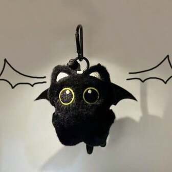 Lindo muñeco de peluche de murciélago y gato negro con cadena de perlas al azar, mejor regalo para mujeres, decoración de Halloween, regalos para niños, regalos de Halloween, decoración de Boo