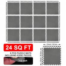 48-Pack EVA Foam Interlocking Mats, Black/Gray Gym Puzzle Tiles, Home Workout Floor Protector, 12.2 X 12.2 X 0.5Inch - 黑色 - 查看 5