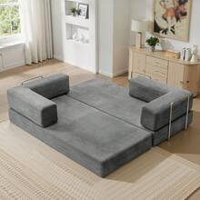 78.7" Foldable 3-Seater Fabric Sofa Bed With Square Armrests, Modular Compressible Living Room Sofa Set, Vintage Suede Comfortable Lounge Chair Sofa, Lazy Sofa (Bean Bag), And Bedroom Sleeper Sofa Bed - 淺灰色 - 查看 1