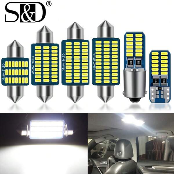 S&D مصباح ليد T10 W5W Canbus ، مصباح ليد C5W C10W 31 مم 36 مم 39 مم 41 مم Festoon ، مصباح ليد BA9S T4W ، إضاءة داخلية للسيارة 12 فولت باللون الأبيض والوردي والأزرق