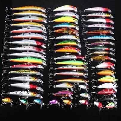 56pcs Fishing Lures Kit Mixed Including Minnow Popper Crank Baits With Hooks For Saltwater Freshwater Trout Bass Salmon Fishing