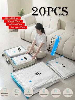 20/10/5件套便携式旅行收纳袋，大容量压缩袋，可重复使用真空袋，可折叠收纳袋，印花行李袋，防尘，防潮，防蛀，节省空间，适用于衣服，毯子，衬衫，床上用品，卧室，衣柜，浴室，户外装备，家庭组织，返校，旅行必需品