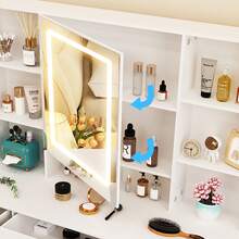 Tocador con espejo LED inteligente, 7 cajones, tocador, maquillaje y taburete - Perfect For Organizing Makeup, Skincare, Elegant Vanity|Decorative Vanity, Vanity Furniture, Compact For Small Space, Bedroom Decor Gift, Perfect Gift For Women Girls , Ideal para regalos de Navidad y Halloween. - Blanco - Ver 10