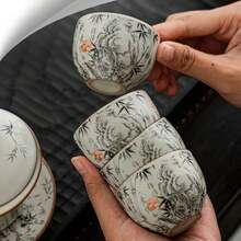 1 件汝窑墨竹裂釉茶杯，陶瓷茶具茶杯，主人和客人用，容量 60 毫升，功夫茶 - 彩色 - 查看 11