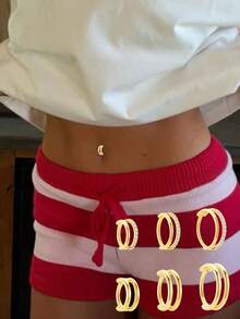 1 件装 S925 纯银简约双层亮面肚脐环，双排镶钻肚脐环，身体穿孔肚脐耳钉 - 肚臍環 - 查看 1