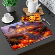1 pieza/4 piezas/6 piezas Manteles individuales de lino con estampado de elementos de Halloween, decoración del hogar, adecuados para regalos de Halloween, decoración de Halloween, aplicables a la mesa de comedor, para todas las estaciones, manteles de mesa modernos lavables, decoración de habitaciones, manteles individuales, posavasos, manteles de mesa de cocina y comedor, decoración de fiestas interiores/exteriores, decoración del hogar, regalo ideal - Multicolor - Ver 6