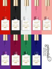 15 مل طلاء أظافر جل، جل آي لاينر للأظافر، طقم/زجاجة طلاء أظافر فردية - 9 ألوان. ألوان جل آي لاينر طلاء الأظافر - أحمر، أسود، أبيض، وردي، عاري، بنفسجي، قرمزي، أخضر، أزرق داكن. طلاء أظافر جل قابل للتقشير بفرشاة أظافر رفيعة مدمجة. معبأ في زجاجات. هدية للنساء