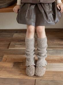 1 Pair/4 Pairs Kids Thick Fleece Leg Warmers, Warm Leg Warmers, Versatile Knee High Leg Warmers For Autumn/Winter - Multicolor - View 9