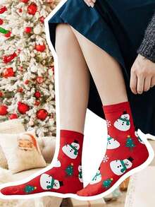 6双/10双圣诞印花袜子，舒适可爱毛绒保暖袜，女士长袜（款式随机）- 1双/3双/5双 - 彩色 - 查看 6
