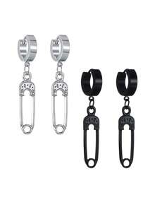 1 对不锈钢设计环形耳环，时尚男女通用嘻哈时尚几何耳环，适合日常佩戴 - 十字 - 查看 13