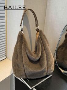 BAILEE 时尚优雅的新款秋冬柔软纯色毛绒大容量拉链女士单肩手提包，是职场女性的必备单品，适合大学、工作、商务、通勤、户外、旅行、野餐、办公室等各种场合，也适合工作、购物、参加晚宴、时尚活动以及赠送朋友。 - 彩色 - 查看 2